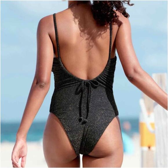 Andie The Liku One Piece Swimsuit Metallic Sparkle Black Medium - Picture 10 of 12
